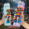 1PC Colorful Robot Toy 750ml Color Plastic Sports Water Bottle Leakproof Flip Straw Lid Suitable for Sports Office Home Use