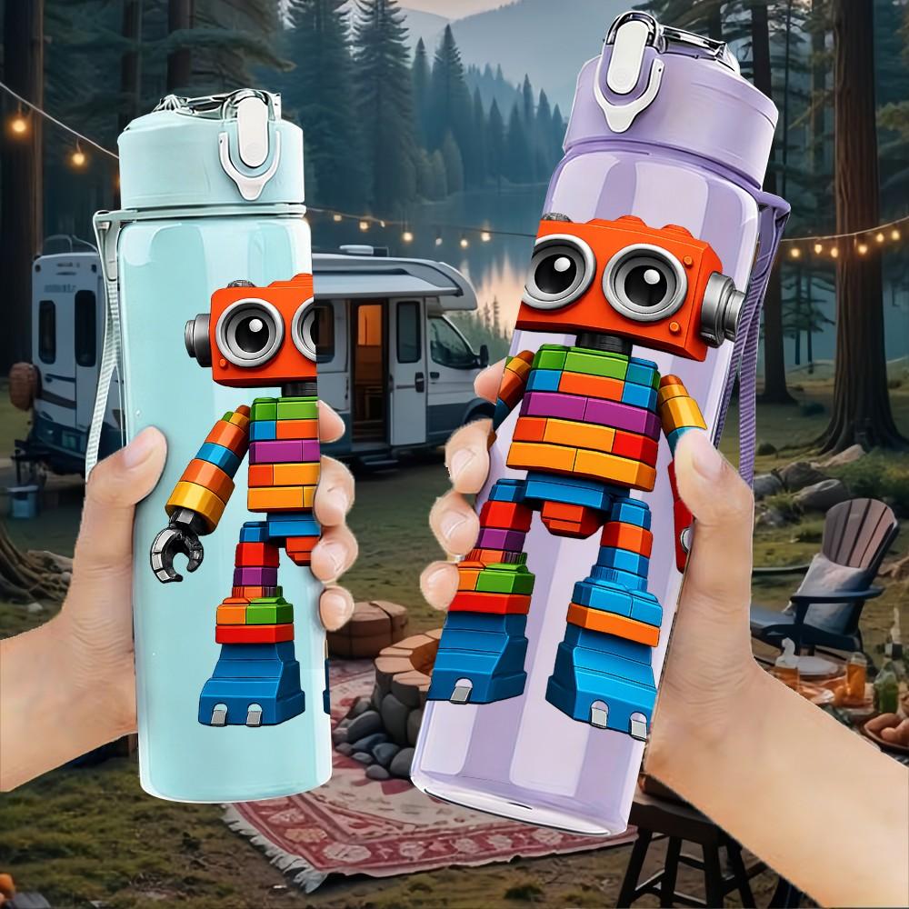 1PC Colorful Robot Toy 750ml Color Plastic Sports Water Bottle Leakproof Flip Straw Lid Suitable for Sports Office Home Use