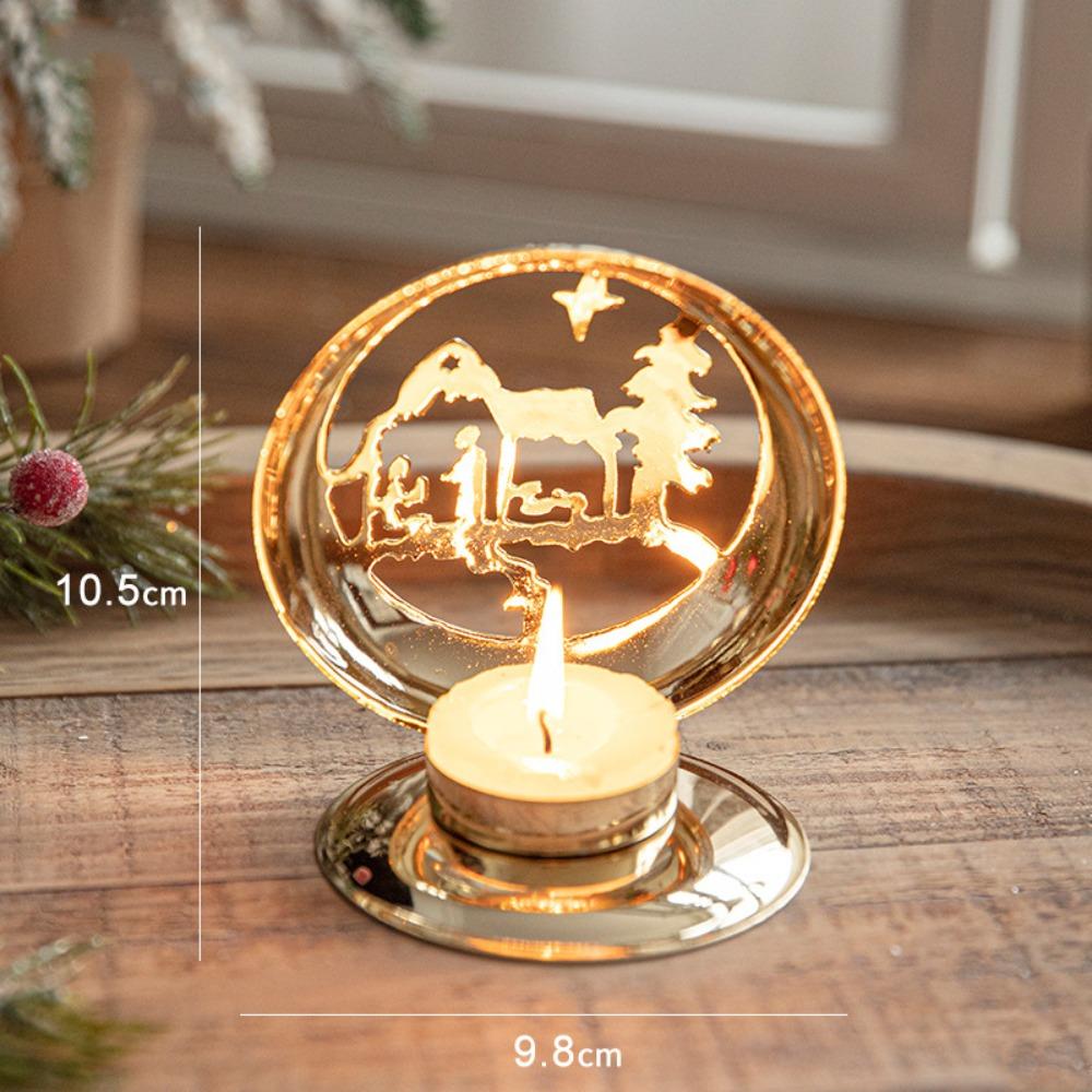 New Golden Christmas Candle Holder Christmas Tree Deer Bell Iron Xmas Candlestick Candle Stand Home Decorations Table Ornament