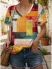 Women's T-Shirts Geometric Color Blocks Graphics Fashion Short Sleeved V-Neck Regular Tops Daily Prints Tee Summer Casual Tops