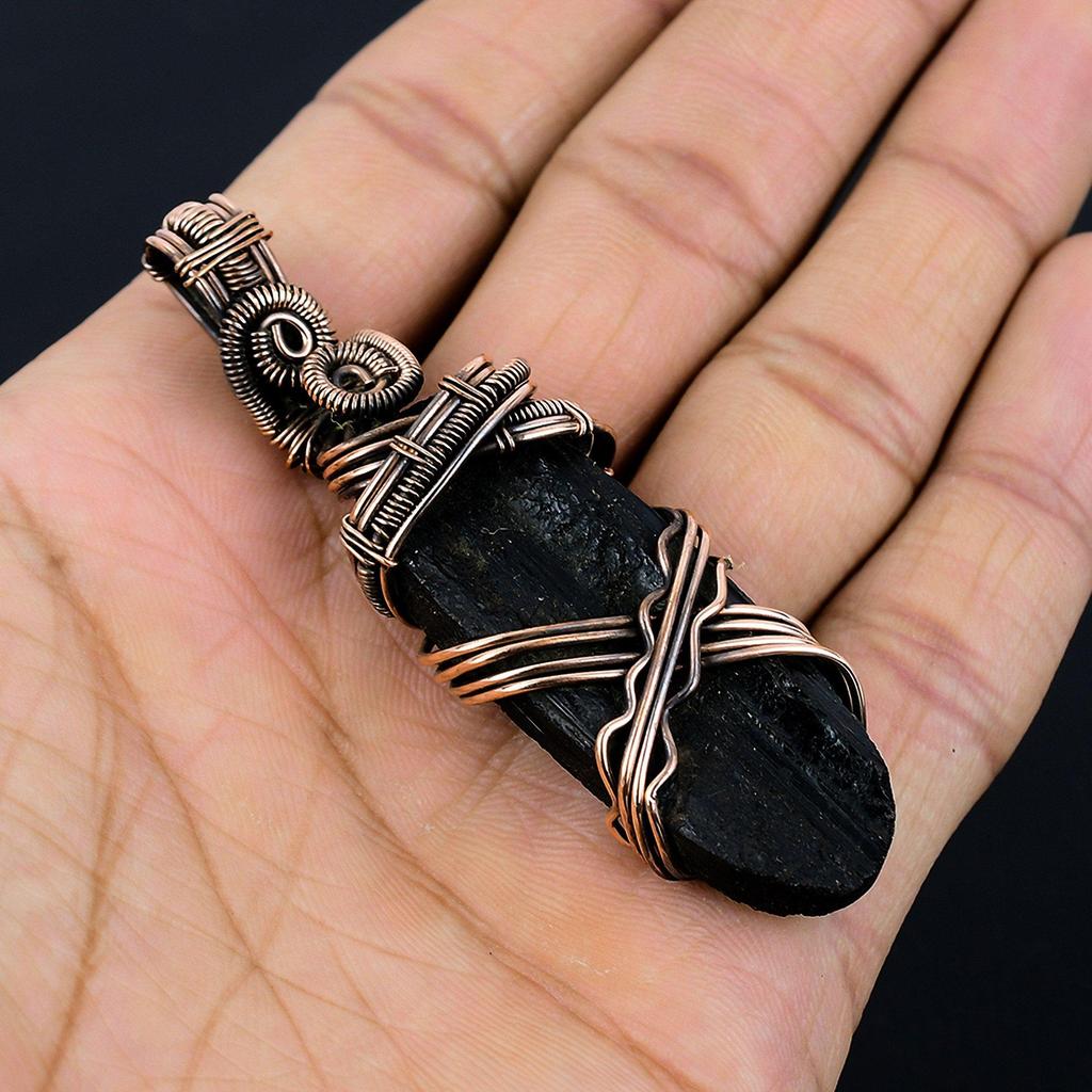 Black Tourmaline Pendant Gemstone Jewelry, 999 Copper Wire Wrapped Pendant, Handmade Amazing Pendant Jewelry