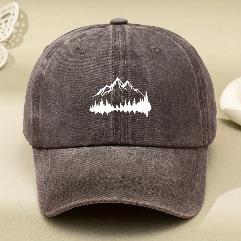 Adjustable buckle baseball cap with forest print, curved brim, outdoor casual duckbill cap, adjustable for sun protection