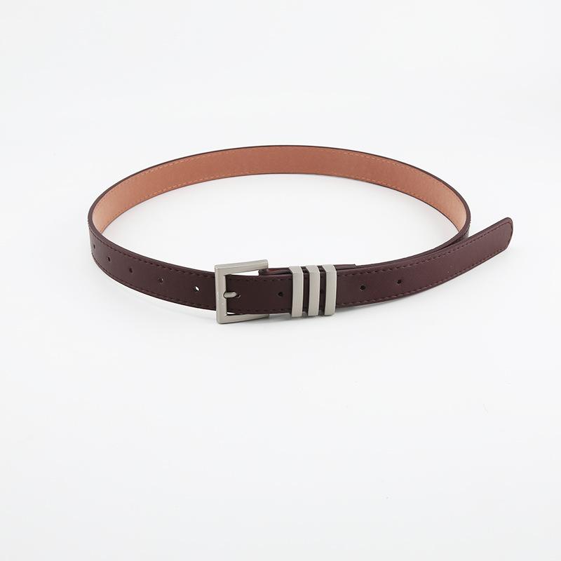 

Metal Polished Buckle Womens Belt In Solid Color Versatile Paired With Jeans коричневий