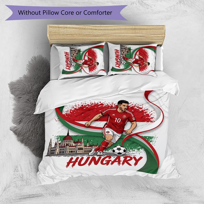 Set Biancheria da Letto Stampata Calcio Ungheria 3 Pezzi Copriletto Traspirante Accogliente come Regalo per Inaugurazione Casa o Festa