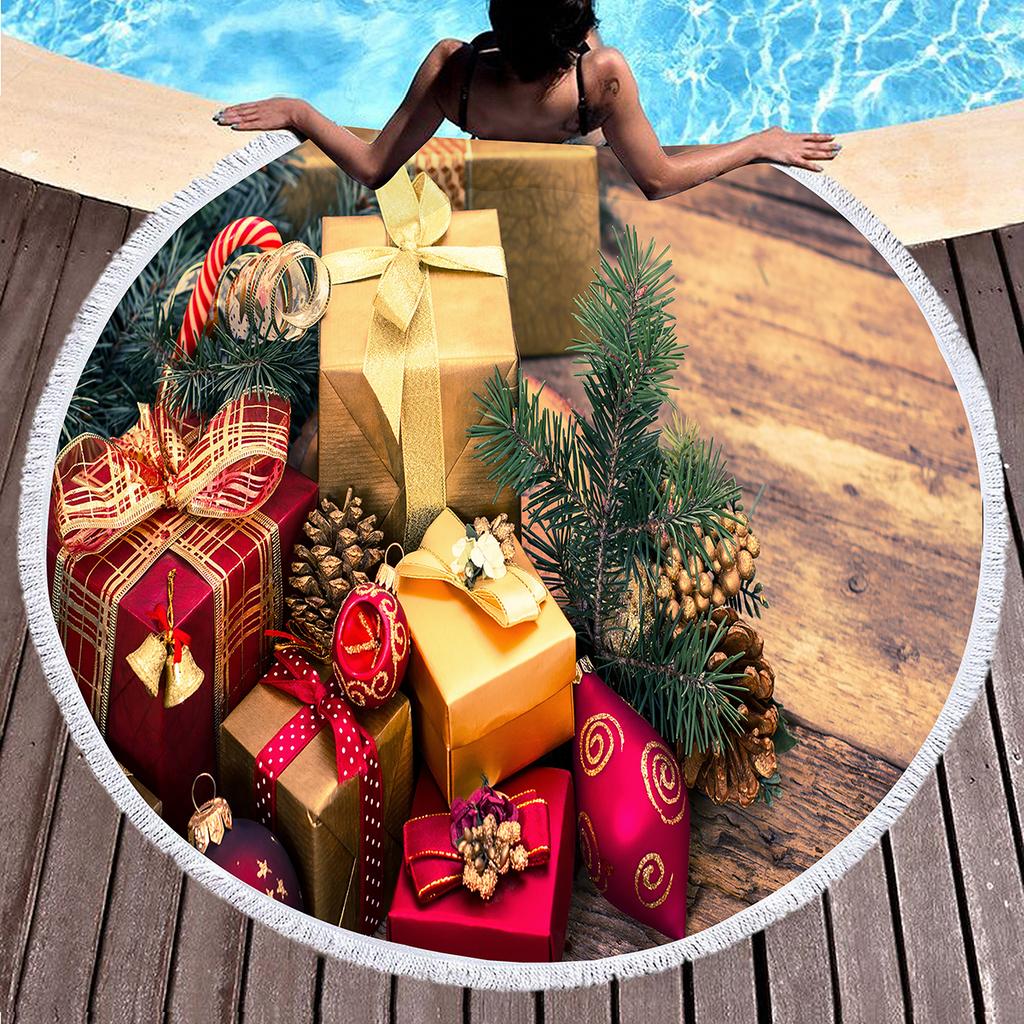 Gift Box Round Beach Towel, Superfine Polyester Sand Resistant Beach Blanket, Absorbent Quick Dry Portable Pool Towel Picnic Mat