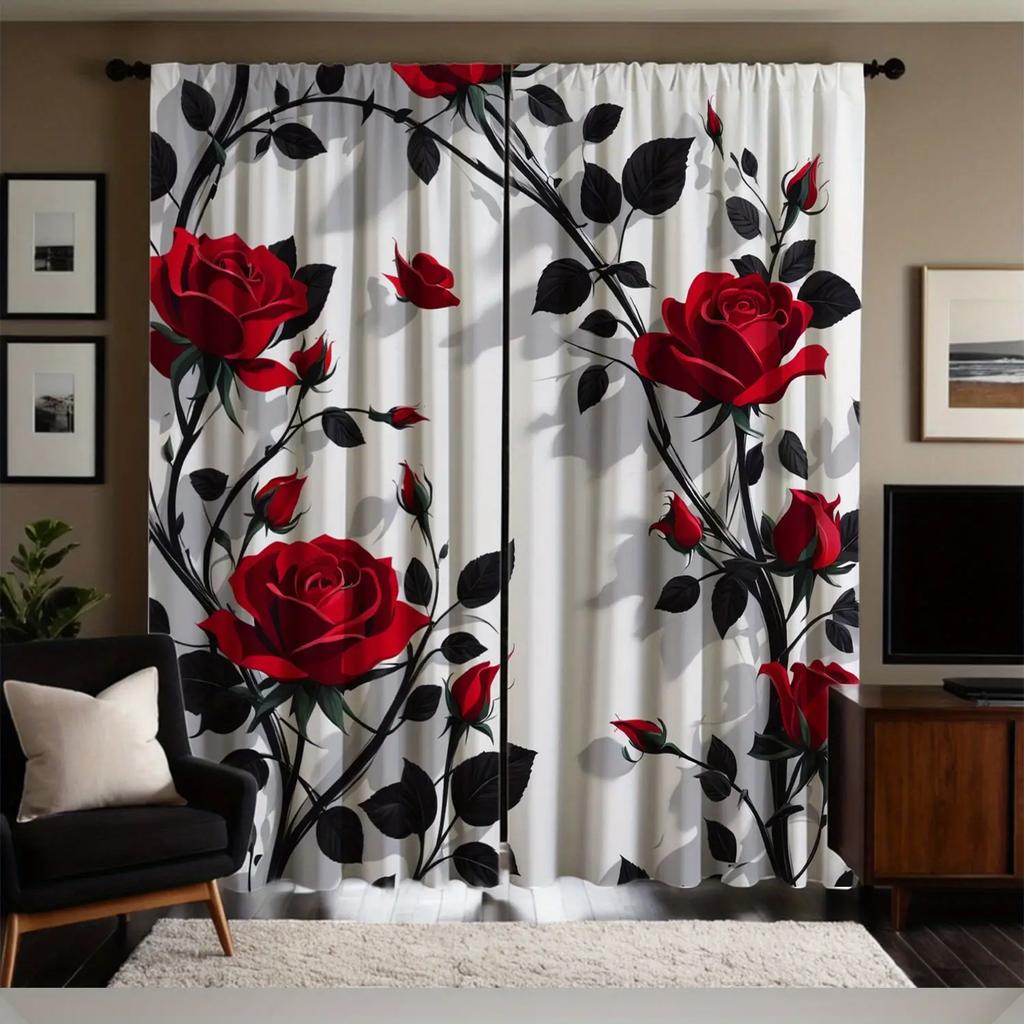 3D Flower Pattern Printed Curtains   Christmas Decorations   Bedroom and Living Room Decoration   Home Decoration   Room Decoration