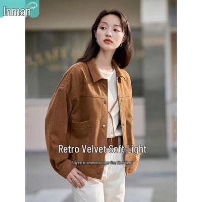 INMAN Damen Freizeit Revers Tasche Kurze Jacke