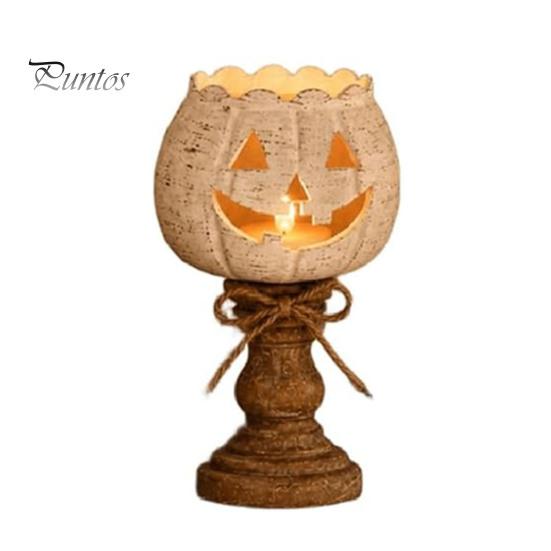 Rustic Pumpkin Statue for Entryway White Tealight Candle Holder Set, Farmhouse Halloween Tea Light Harvest Theme Home Decorations Holders Decor, Fall