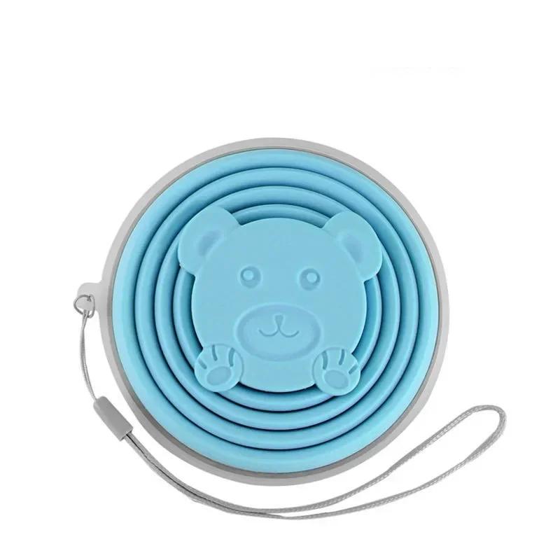 180ml Outdoor Silicone Folding Cup Travel Casual Mug Cartoon Bear Collapsible Reusable Drinking Cup with Lids Retractable Cups