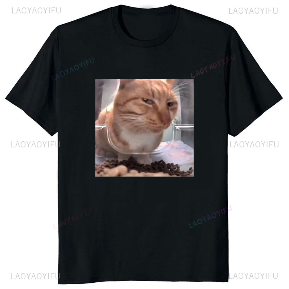 FUNNY Kawaii Cat Meme Graphic Printed Tshirt Short Sleeve Casual Fashion Loose Harajuku Humor Joke Man T Shirt Y2K Women Tee