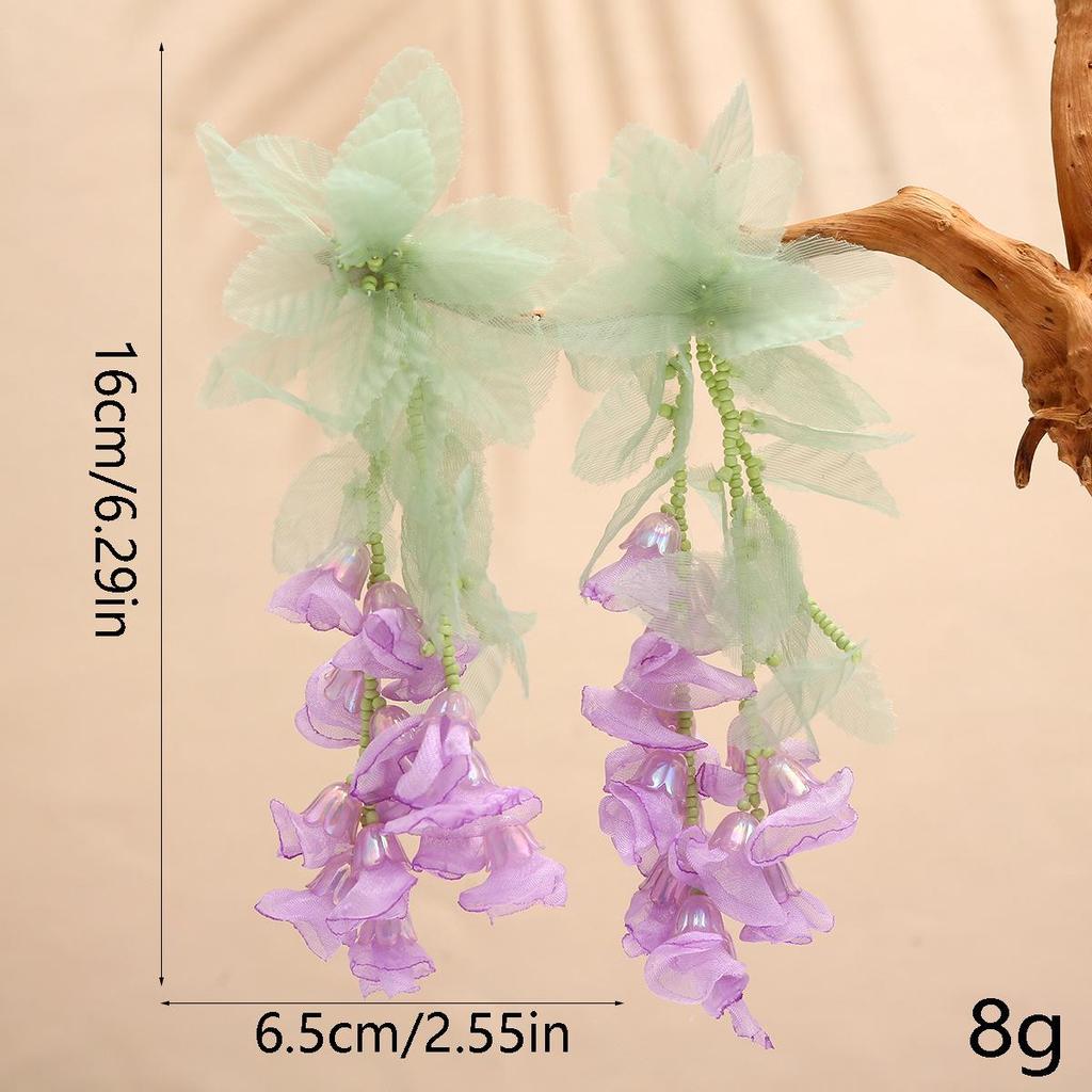Luxuriöse Organza Quastenblumen Ohrringe - Exquisiter Damenohrschmuck