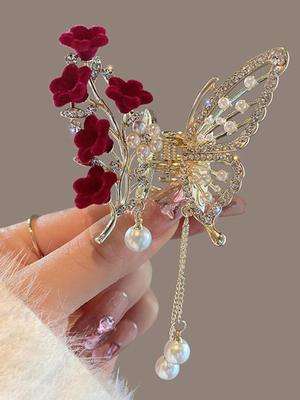 1Pcs Fashion Set With Diamonds Rose Butterflies Hair Claws For Women Hair Accessories
