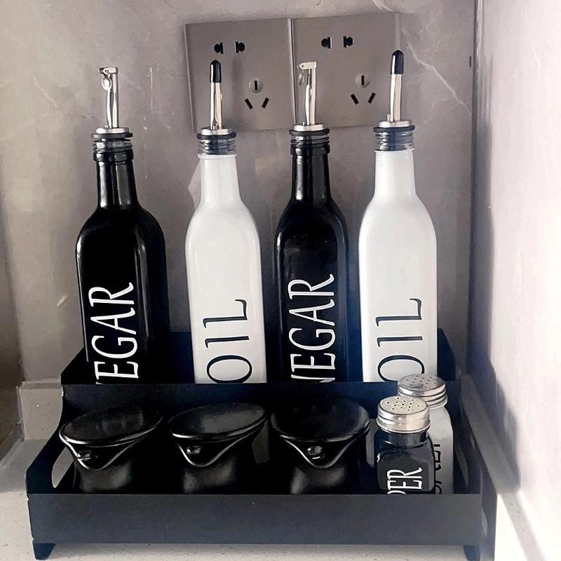 Nordic INS Style Black and White Oil & Vinegar Bottle Set – Minimalist Kitchen Seasoning Jars
