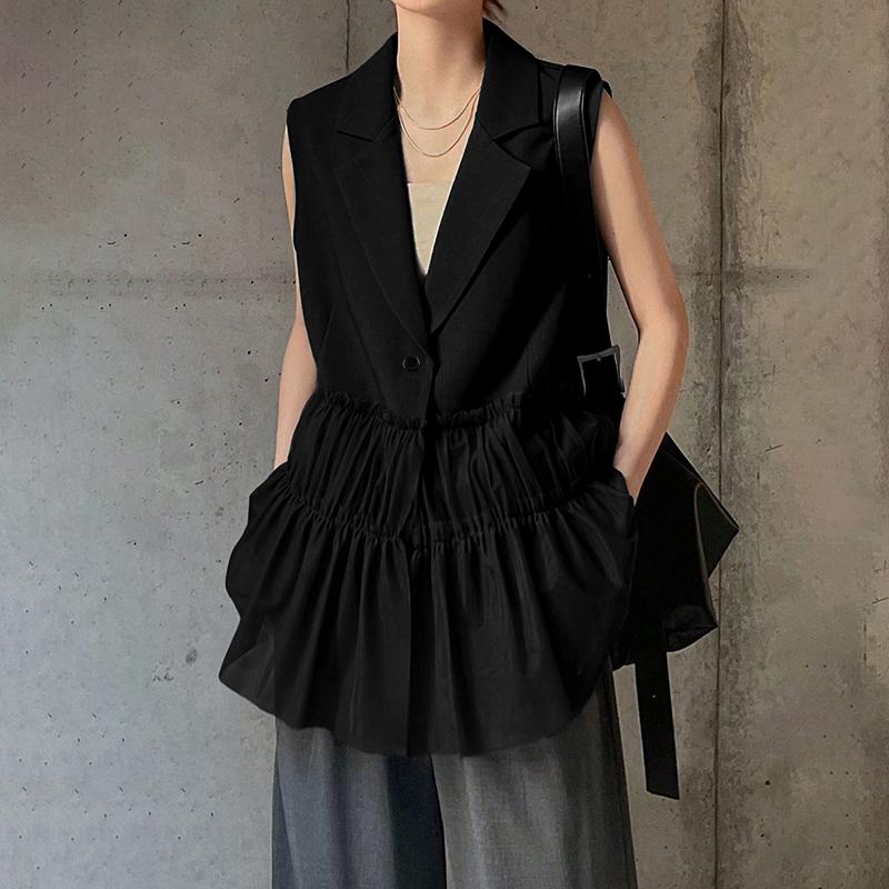 ZANZEA Women Elegant Turn Down Collar Casual Sleeveless Patchwork Vest 2XL чёрный