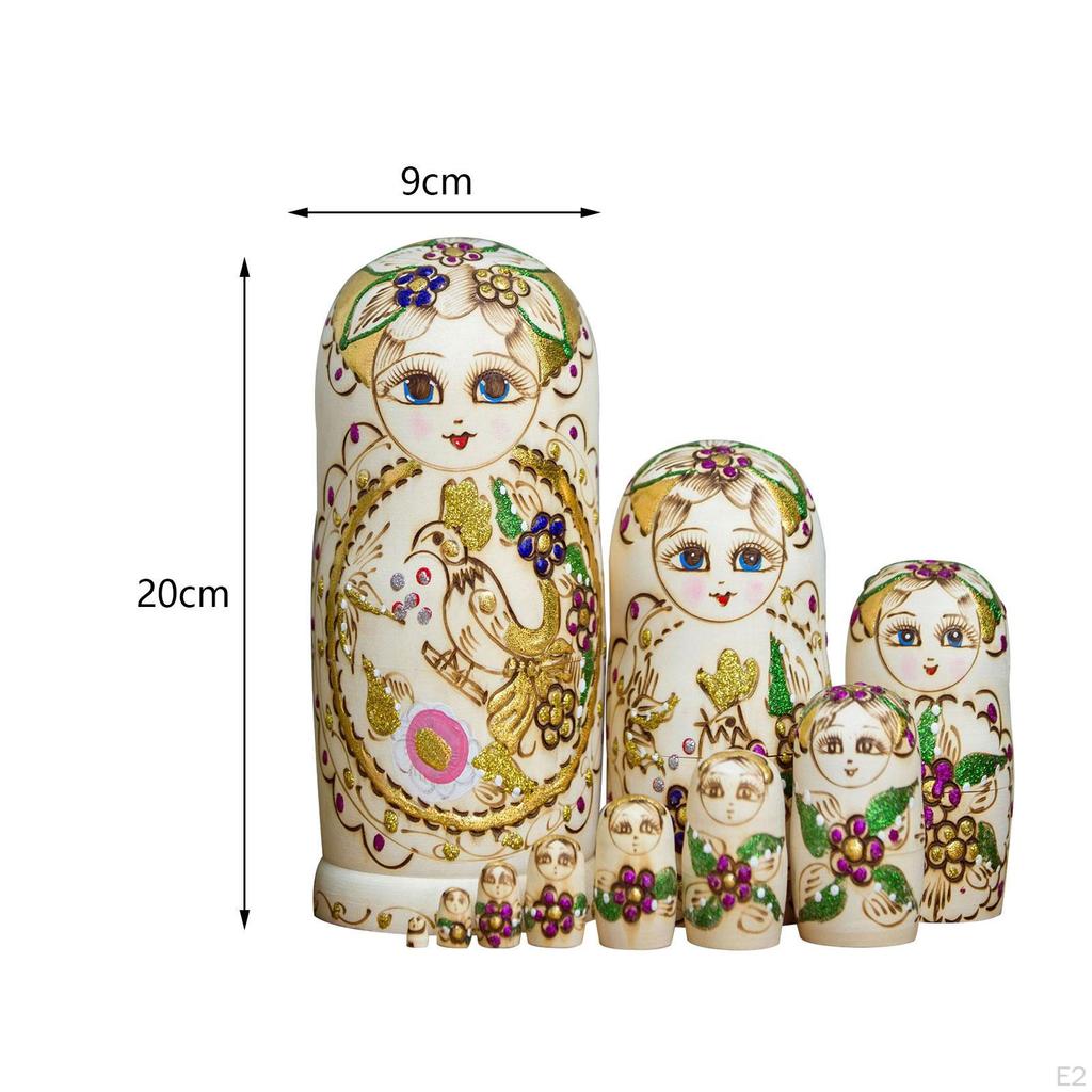 10 Pieces Russian Dolls Stacking Doll Set Figures Educational Toy Wood Matryoshka for