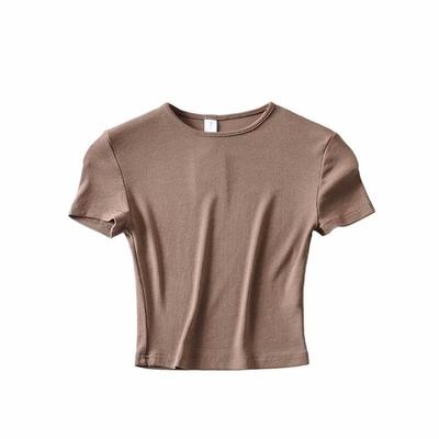Fashion Casual 2025 Summer Woman Slim Fit T-shirt Tight Cotton Short-Sleeve O-neck Tee Crop Tops