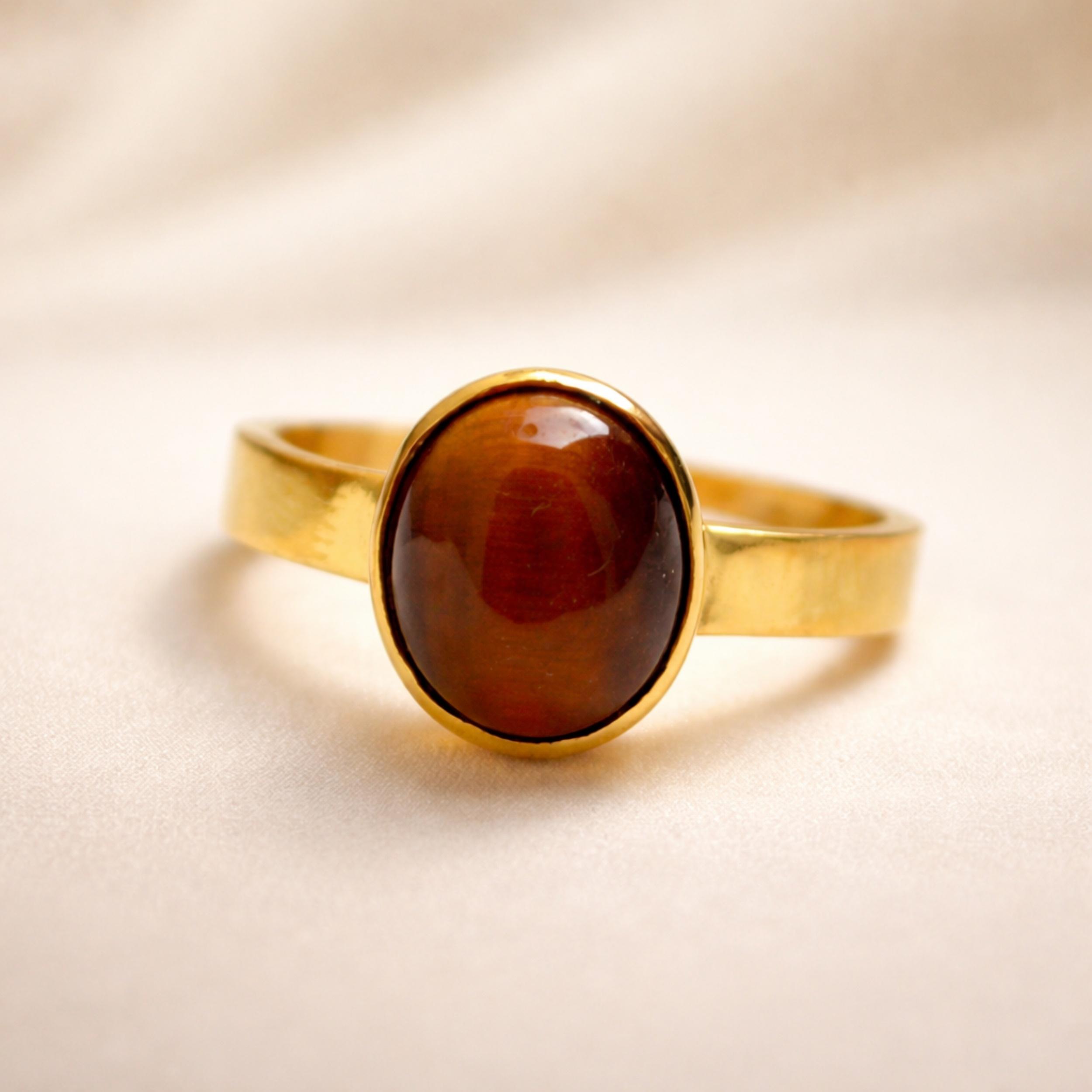 Oval Shape Tiger Eye Ring, 925 Solid Sterling Silver – Minimalist Boho Gemstone Ring for Women 4 серебряный