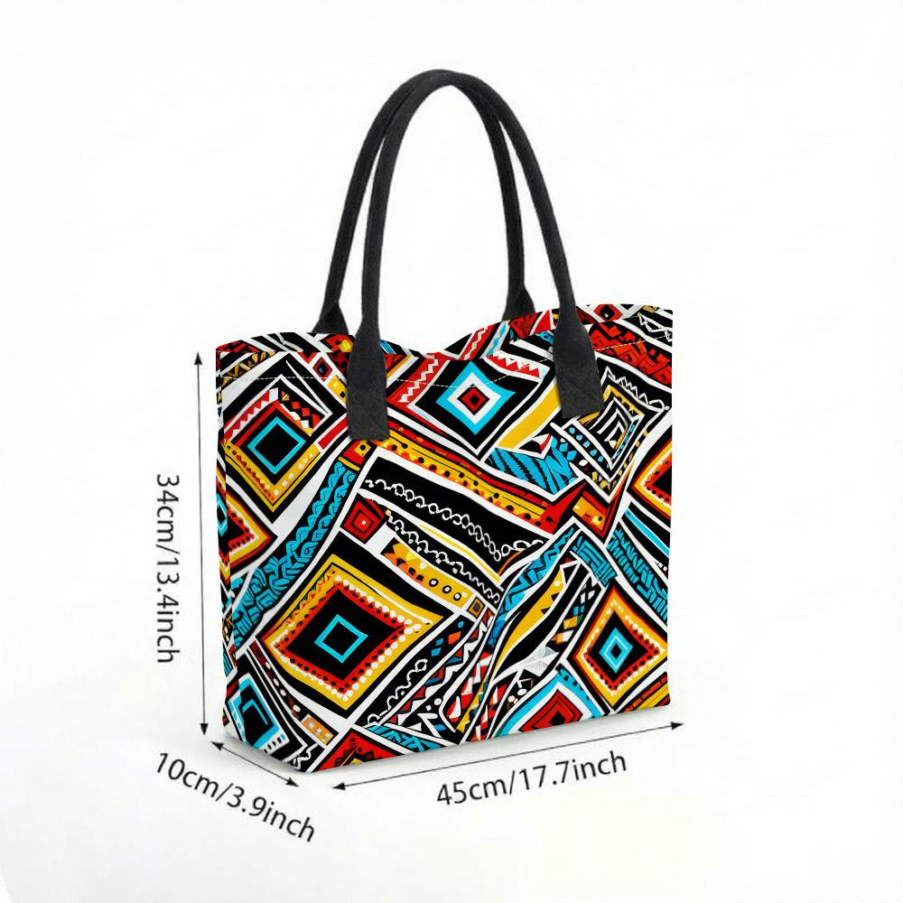 Bohemian Geometric Pattern Tote Bag Fashion Casual Large Capacity Women Daily Shopping Shoulder Handbag