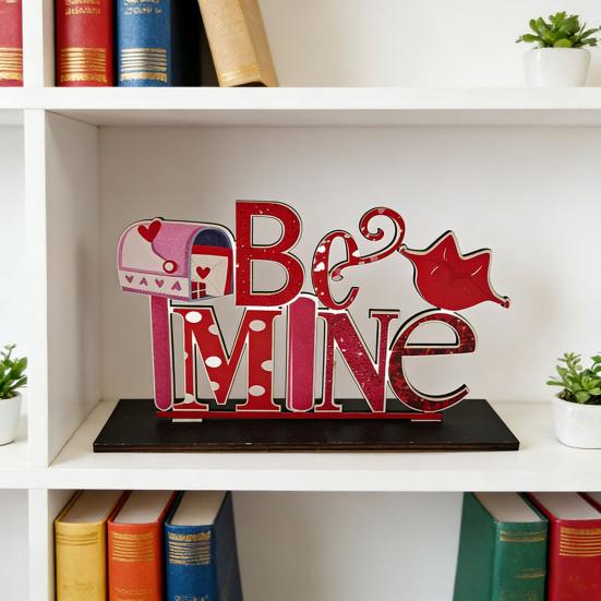 Valentine's Day Wooden Table Sign Romantic Love Heart Shape Tiered Tray Decor Freestanding Tabletop Centerpiece for Desk Shelf Home Decor