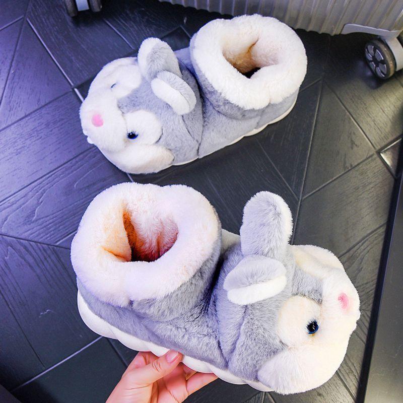 Fashion Women Winter Warm Shoes 2025 Plush Lining Indoor Cotton Slippers Cute Rabbit Soft Fur Couple Platform High Top Snow Boots