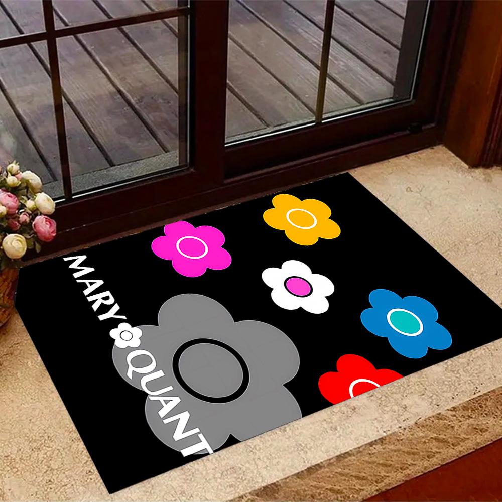 Mary Quant logo Themed Anti-Slip Rugs - Polyester Home Decor, Suitable for Bedrooms, Living Rooms, Doorways, Studios, and Decorations
