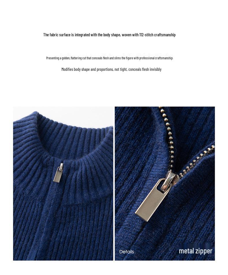Lekasha Striped Cashmere Stand Collar Zip Cardigan