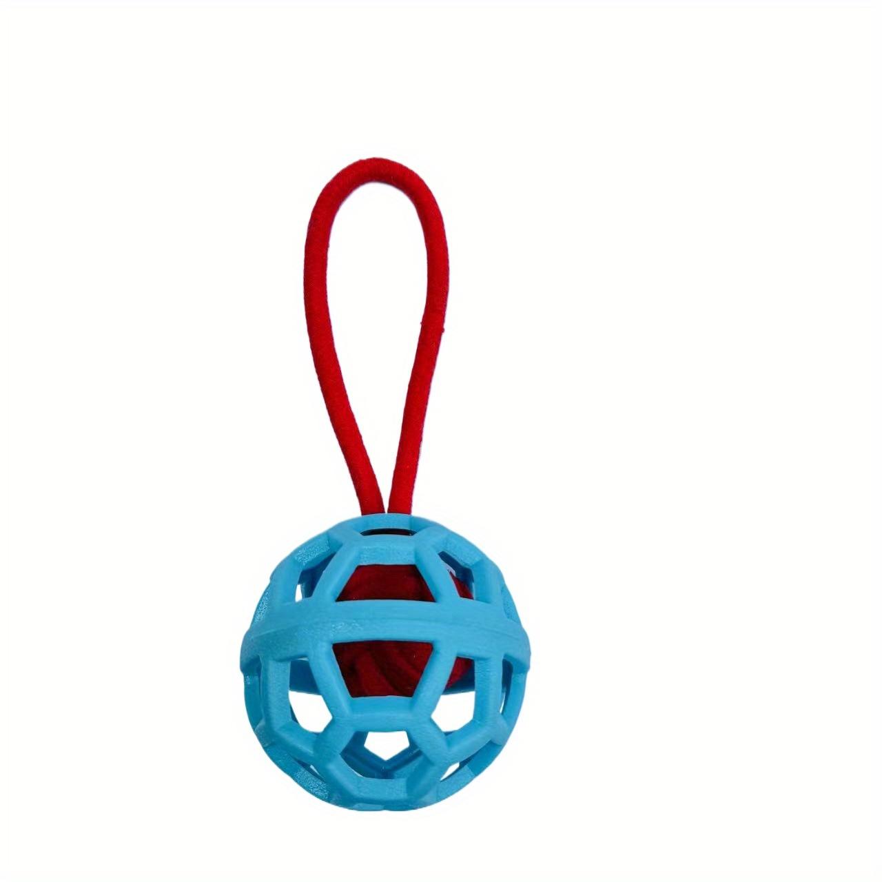 1pc Durable TPR Chew-Resistant Dog Chew Ball with Braided Rope Handle - Hollow Teeth Cleaning & Training Toy for All Dog Breeds синий