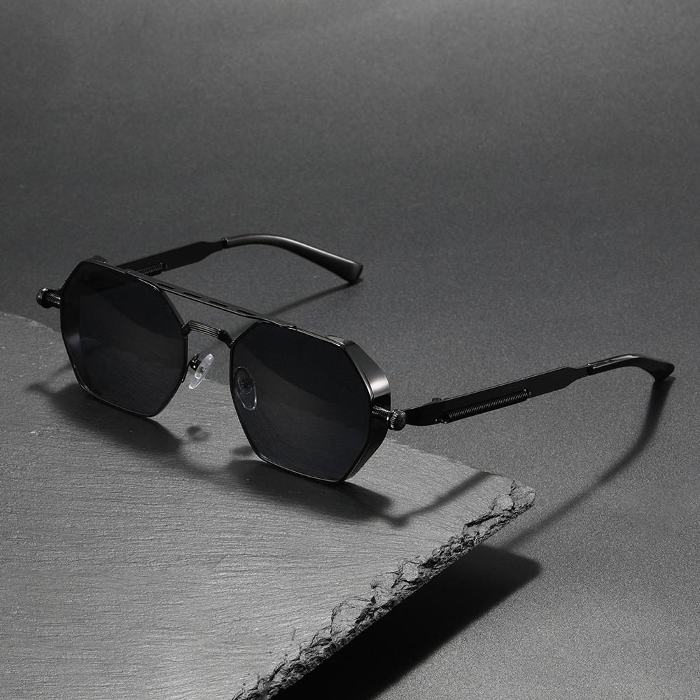 1PC Retro Gold Polygon Gradient Sunglasses, Unisex Steampunk Style, Durable Fashion For Street & Daily Wear