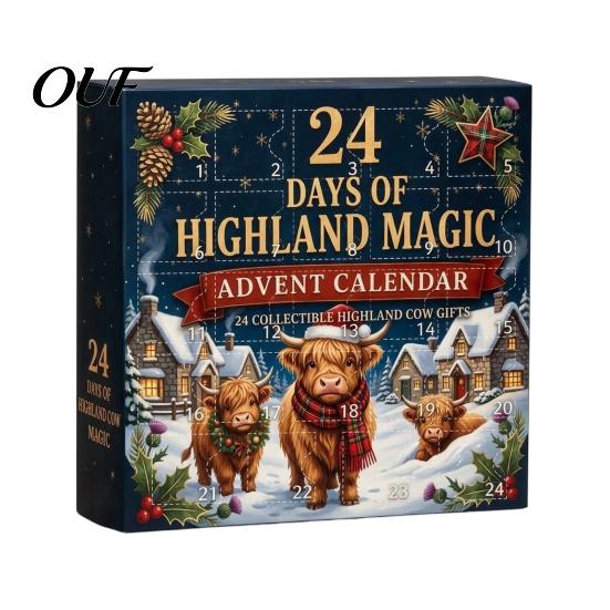 Cute Highland Cow Figurines 24 Days 3D Advent Calendar 2026, Farm Cattle Christmas Seasonal Home Decor Items Countdown Calendar, Collectible