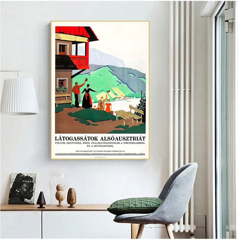 Ski In Austria Country Cable Car Vintage Travel Posters Canvas Painting Kraft Poster Coated Wall Sticker Home Decoration Gift No Frame