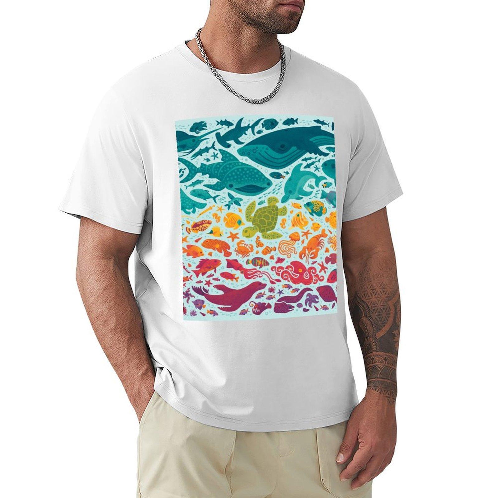 Aquatic Spectrum 2 light blue TShirt sublime vintage graphic tee oversize tshirts man boys animal print men clothes S