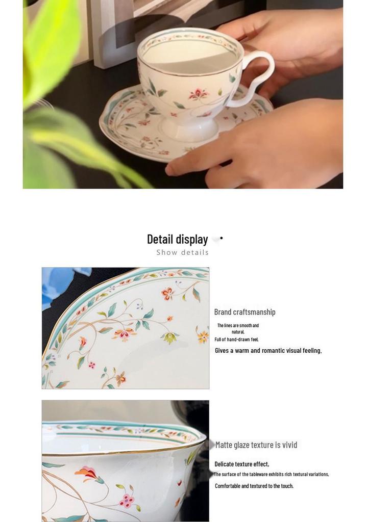 Flower Pattern Bone China Coffee Cup & Saucer Set - Perfect for Afternoon Tea, Weddings, Housewarming Gifts