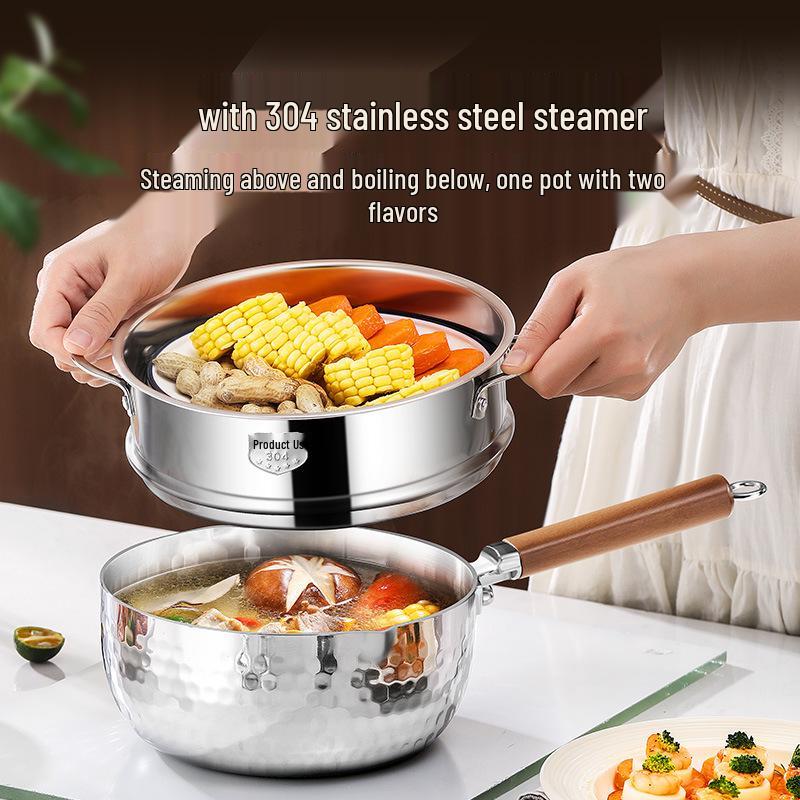 Xunshun Mehrschichtige Yukihira-Pfanne aus Edelstahl, Unbeschichteter Babykost-, Suppen- und Ramen-Topf