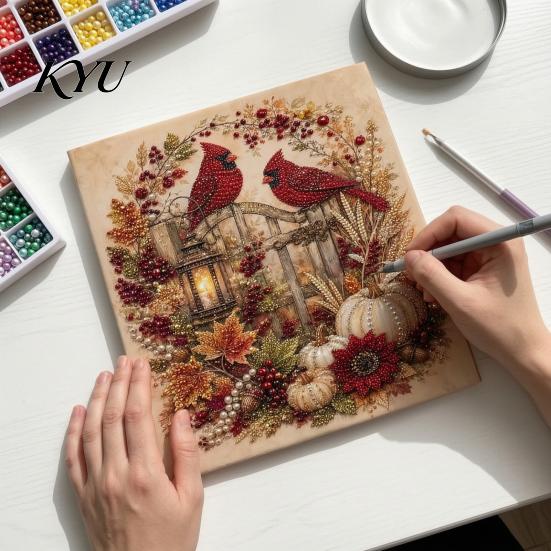 Creative Family Craft Activity Autumn Faux Pearl Painting Kit, DIY Pumpkin Turkey Art Set Sunflower 3D Wall Kit for Handmade Fall Home Decor