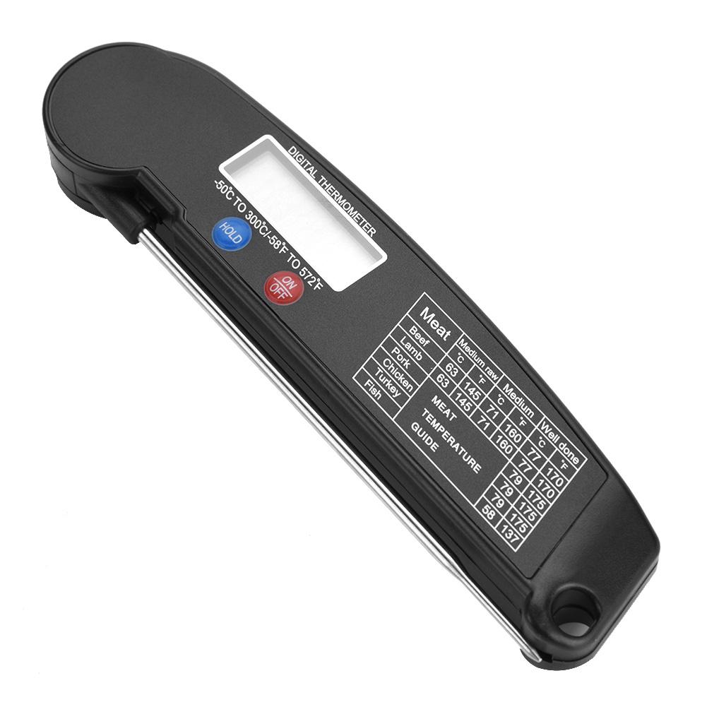 LCD Digital Food Thermometer with Foldable Probe Kitchen Cooking BBQ Grill Temp Tester Black