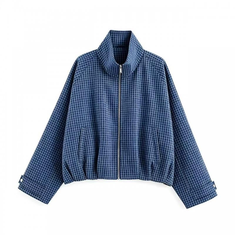 Womens 2026 Fall Casual Plaid Flight Jacket Street Style Outerwear
