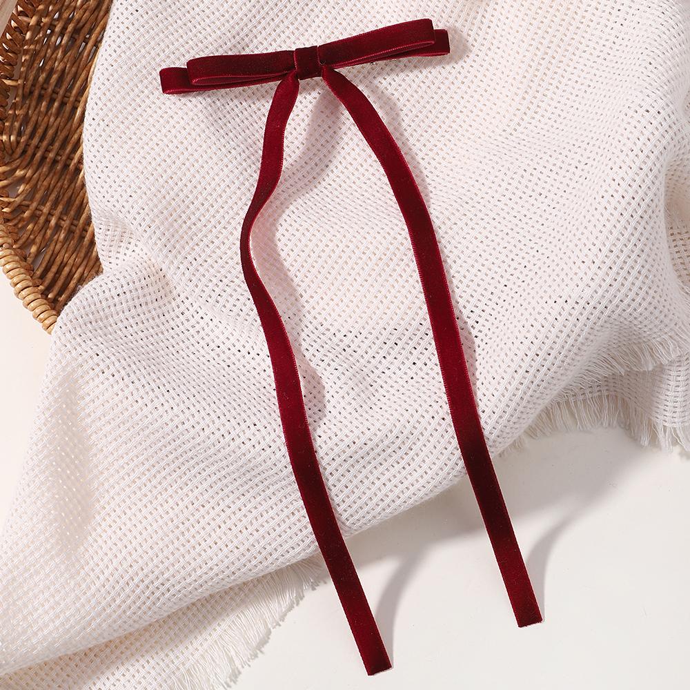 2pcs Vintage Red Velvet Bow Hair Clip For Women Girls Korean Long Tassel Ribbon Hairpins Barrettes Headwear Hair Accessories