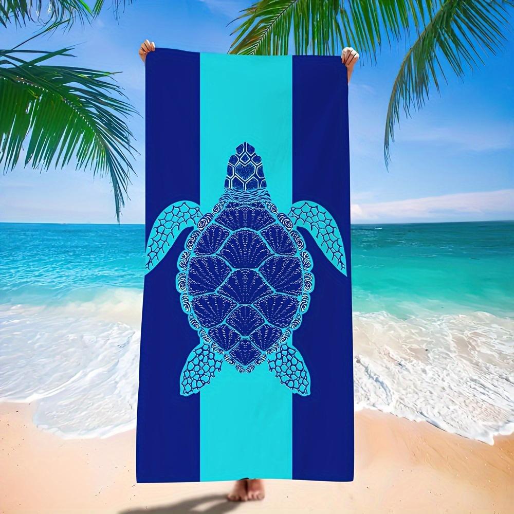 Navy Blue & Teal Stripe Sea Turtle Beach Towel Tribal Print Absorbent Towel for Beach Pool Camping Picnic & Bath Use