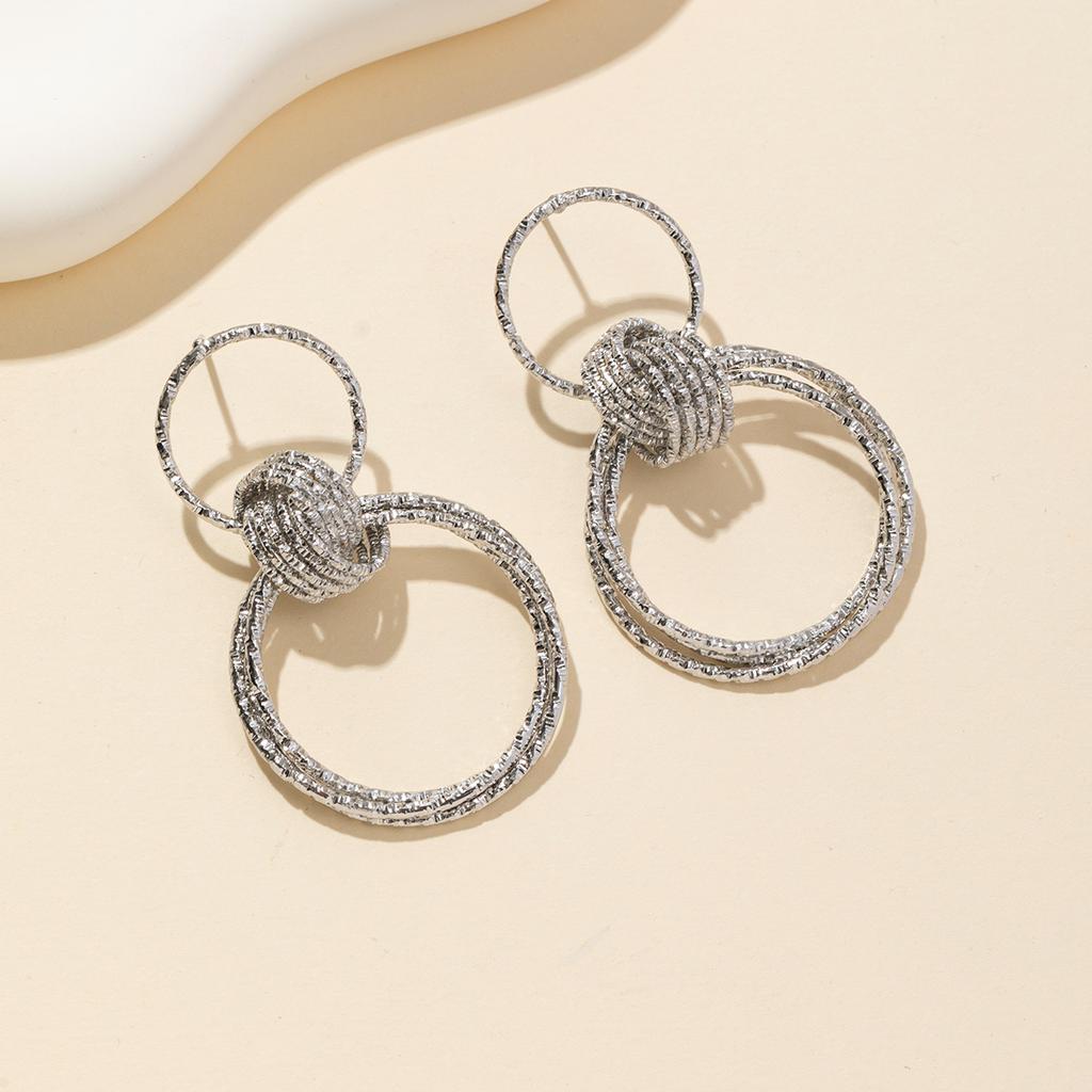 Fashion Metal Multilayer Round Drop Earrings For Women Exaggerated Geometric Hollow Personality Earrings Jewelry Party Gifts