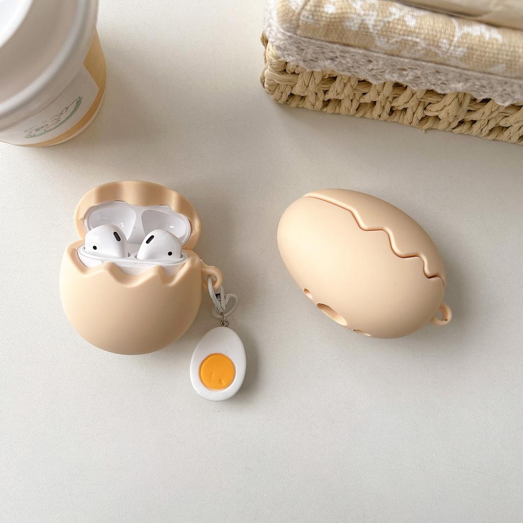 Fun Boiled Egg Shaped Headphone Protective Case with Pendant For Airpods 1 2 3 4 Pro Pro2 Bluetooth Headset Protective Case