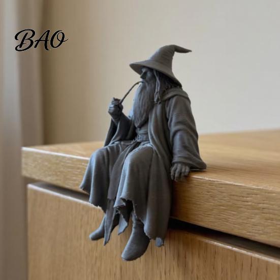 TV Cabinet Wizard Sculpture 3D Printed Figurine, Small Shelf Sitter, Collectible Matte Texture Ornament Desktop for Bookshelves, Desks, Cabinets, Home