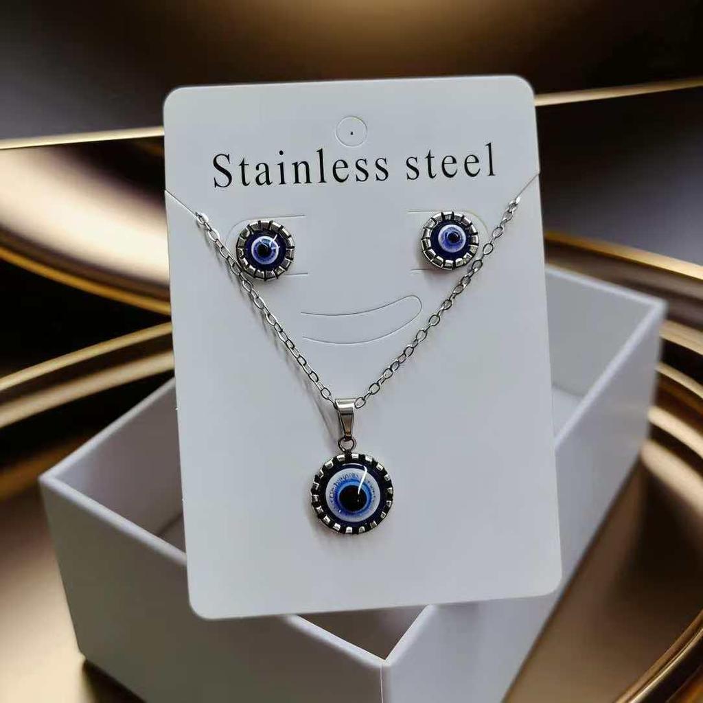 Turkish Blue Eye Jewelry Set: Fashionable European & American Earring Necklace Combo for Women