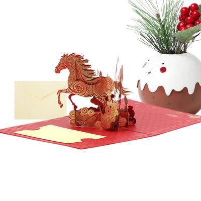 2026 Year Of The Horse Horse Card 3D New Year Card Hot Pot Golden Horse Card Vintage Cardstock Greeting Keepsake Folding Card