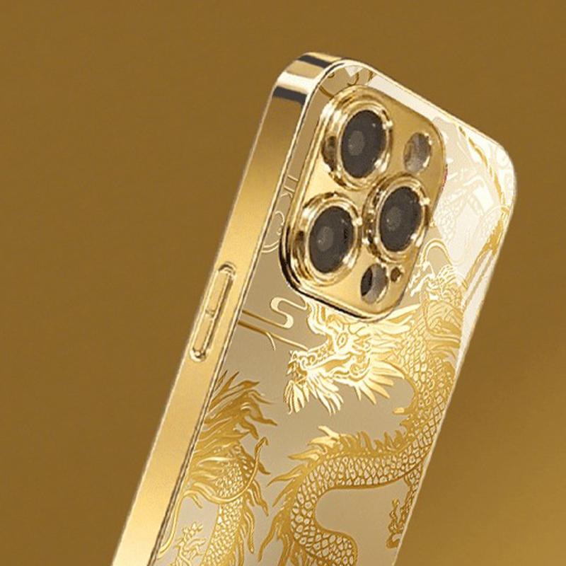 Luxus Goldener Drache Gold Metallic Lack Glas Handyhülle Für iPhone 17 16 15 14 13 12 11 Pro Max 15 14 Plus 17 Air 16E Hülle