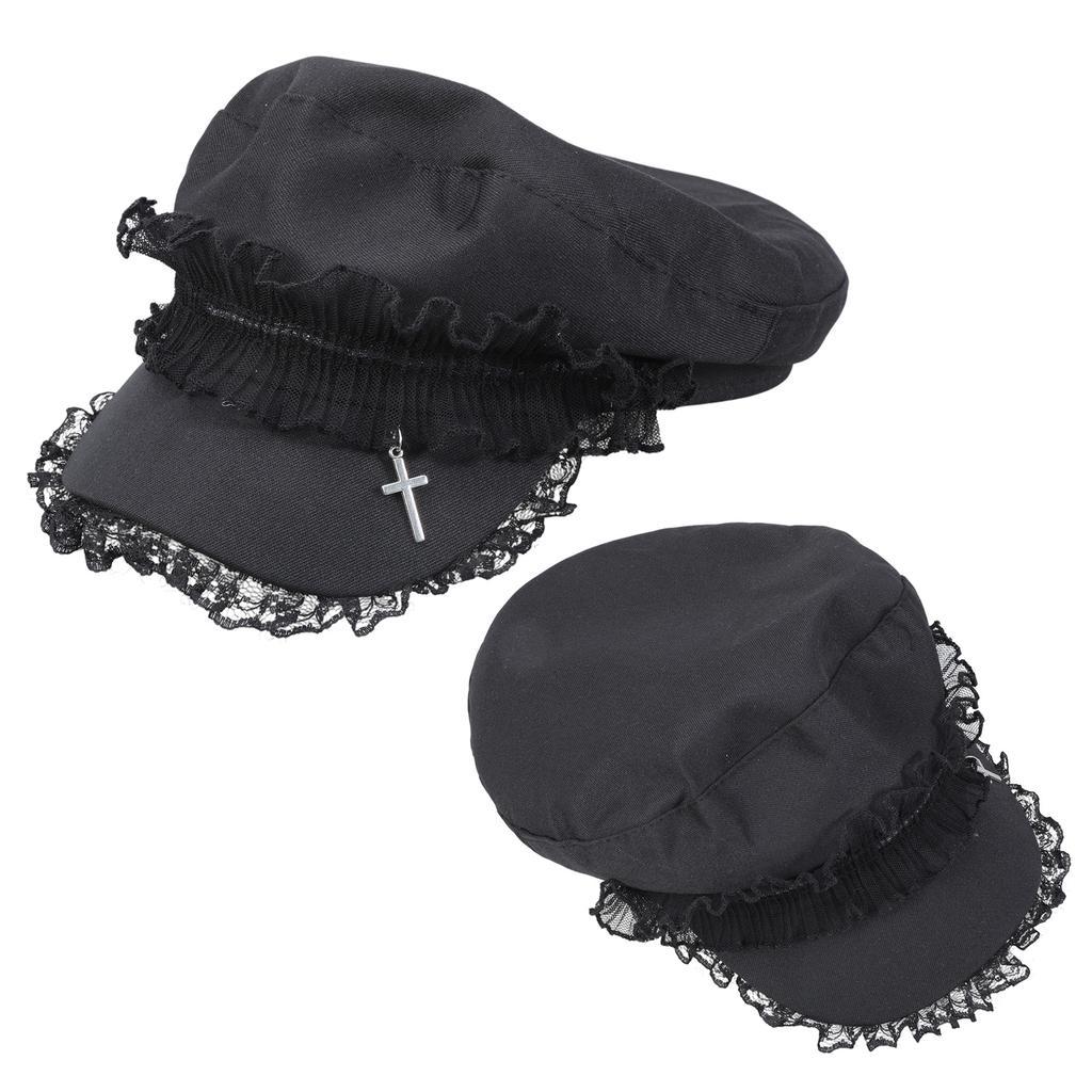 Subkultur Baskenmütze mit Doppellagenspitze & Kreuz für Weibliches Mädchen Lolita Schiebermütze Chauffeurmütze Outdoor Sonnenhut