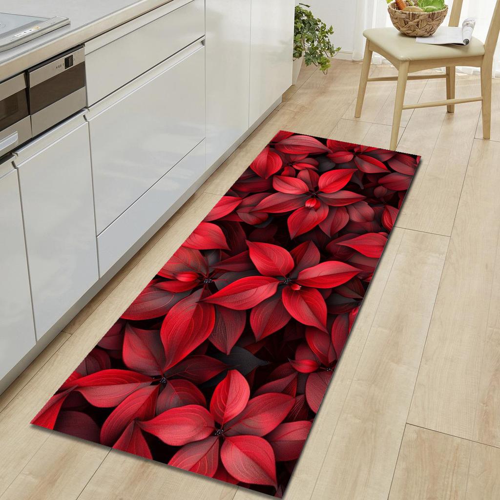 1Pcs Cat Rose Pattern Floor Mat Modern Kitchen Polyester Rug Non-Slip Colorful Indoor Carpet, For Home Bathroom Bedroom Living Room Decor