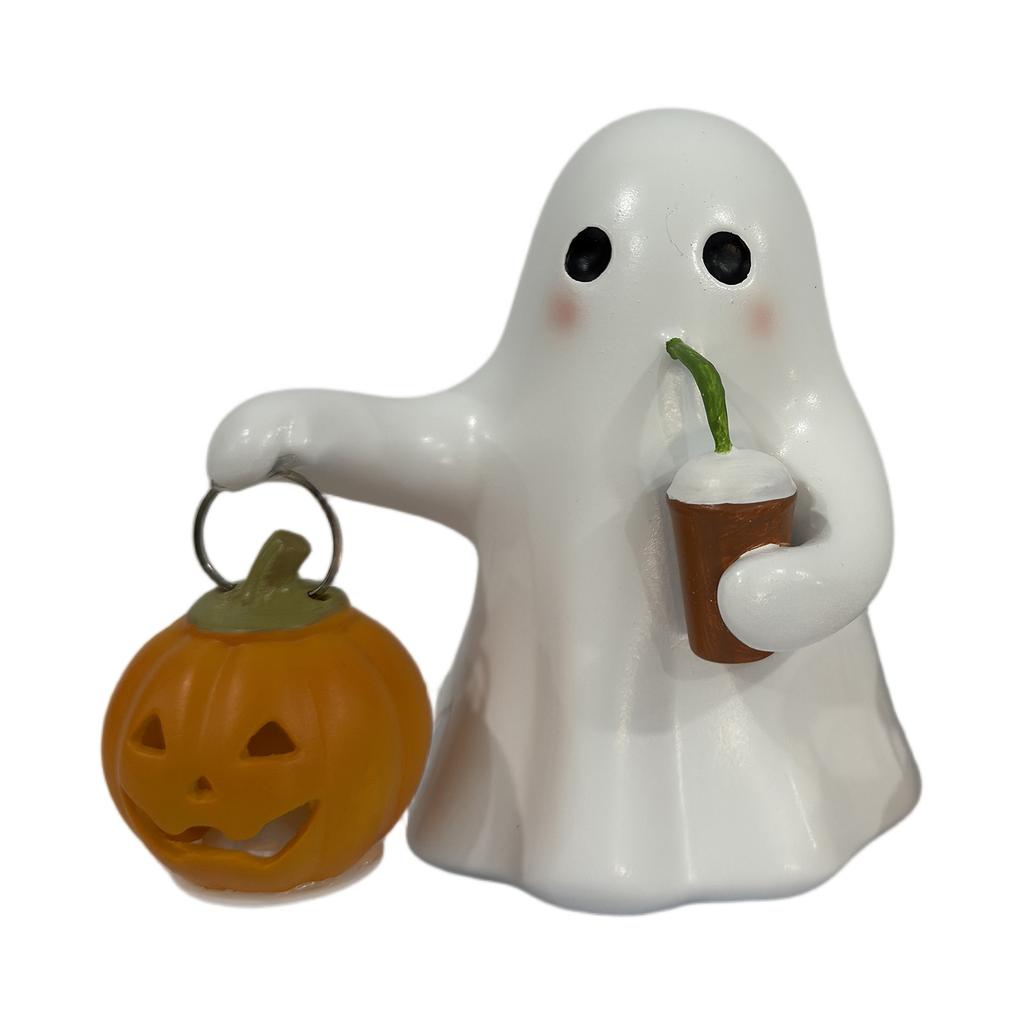 Halloween Pumpkin Ghost Coffee Night Light Cute 3D LED Spooky Ghost Statue Lamp Halloween Ghost Night Lamp for Home Decor