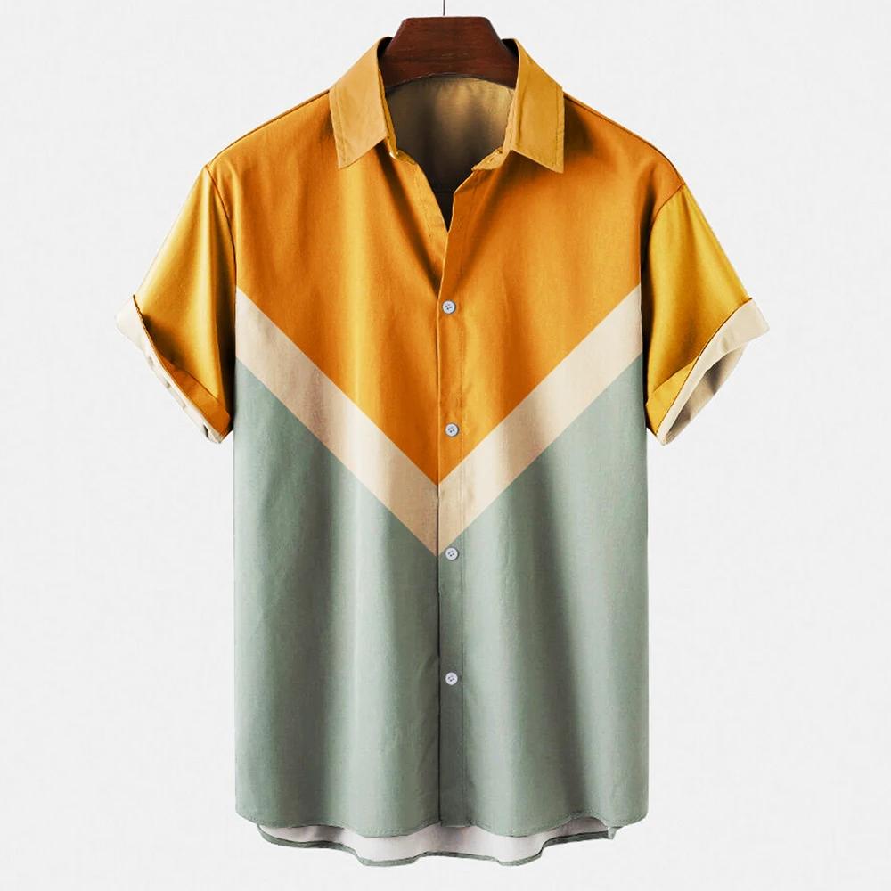 Men's Hawaiian Beach Short Sleeved Striped Shirt 3D Printed Loose Street Fun Men's Top Fashion Casual Simple Pocketless Shirt