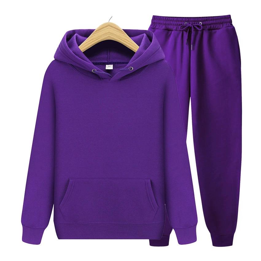 Fashion Solid Color Sports Casual Pullover Hoodie Fleece Men's Hooded Two-piece Set