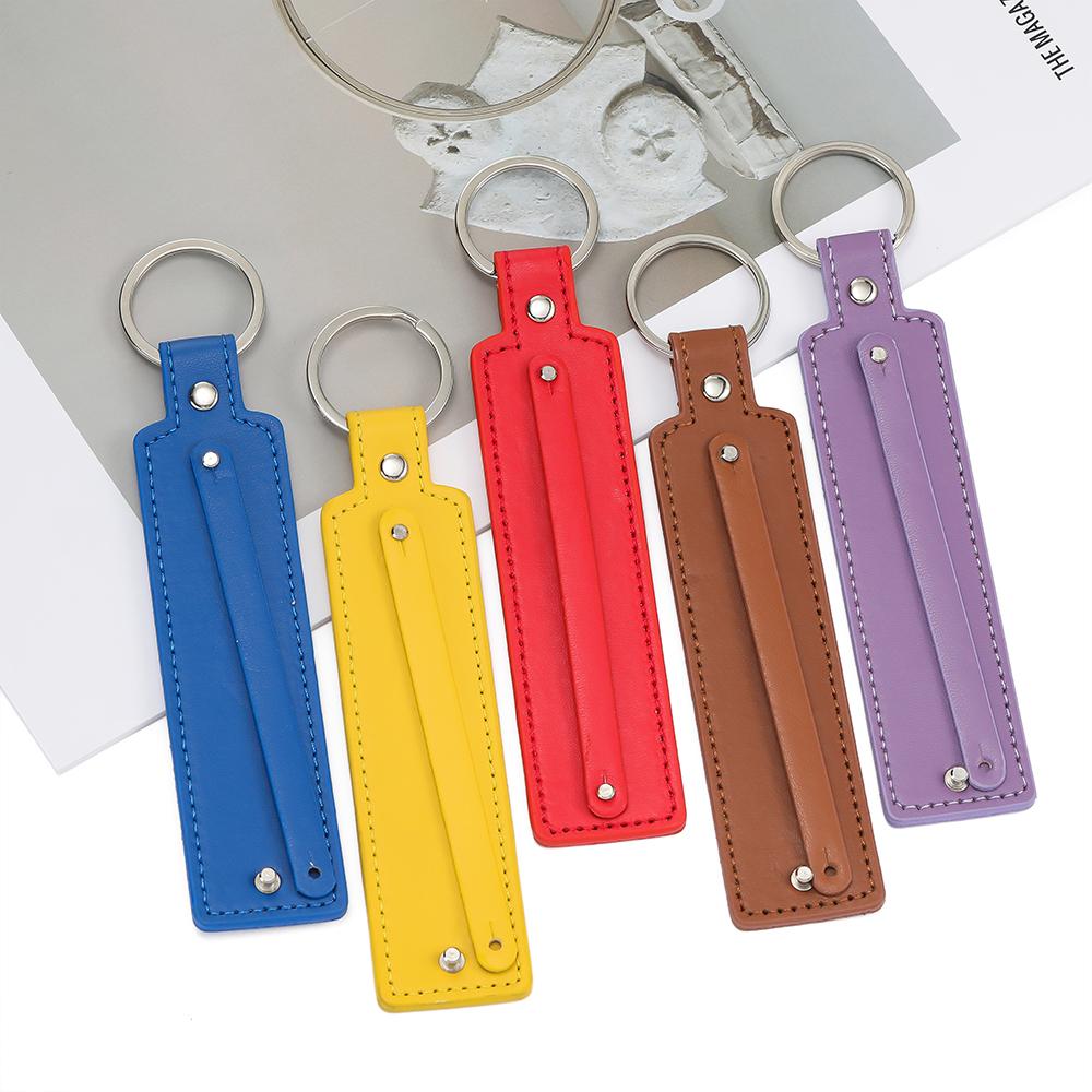 1pc Creative PU Leather Keychain Business Gift Leather Party Blank Car Key Chains Simple Metal Key Rings DIY Accessories